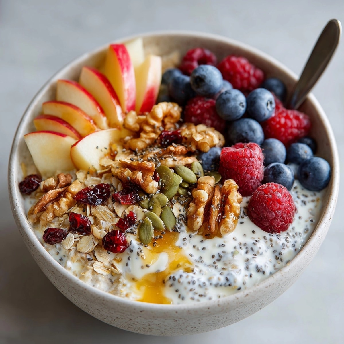 Creamy Greek yogurt and rolled oats combine in this inviting Apple Cinnamon Bowls breakfast.