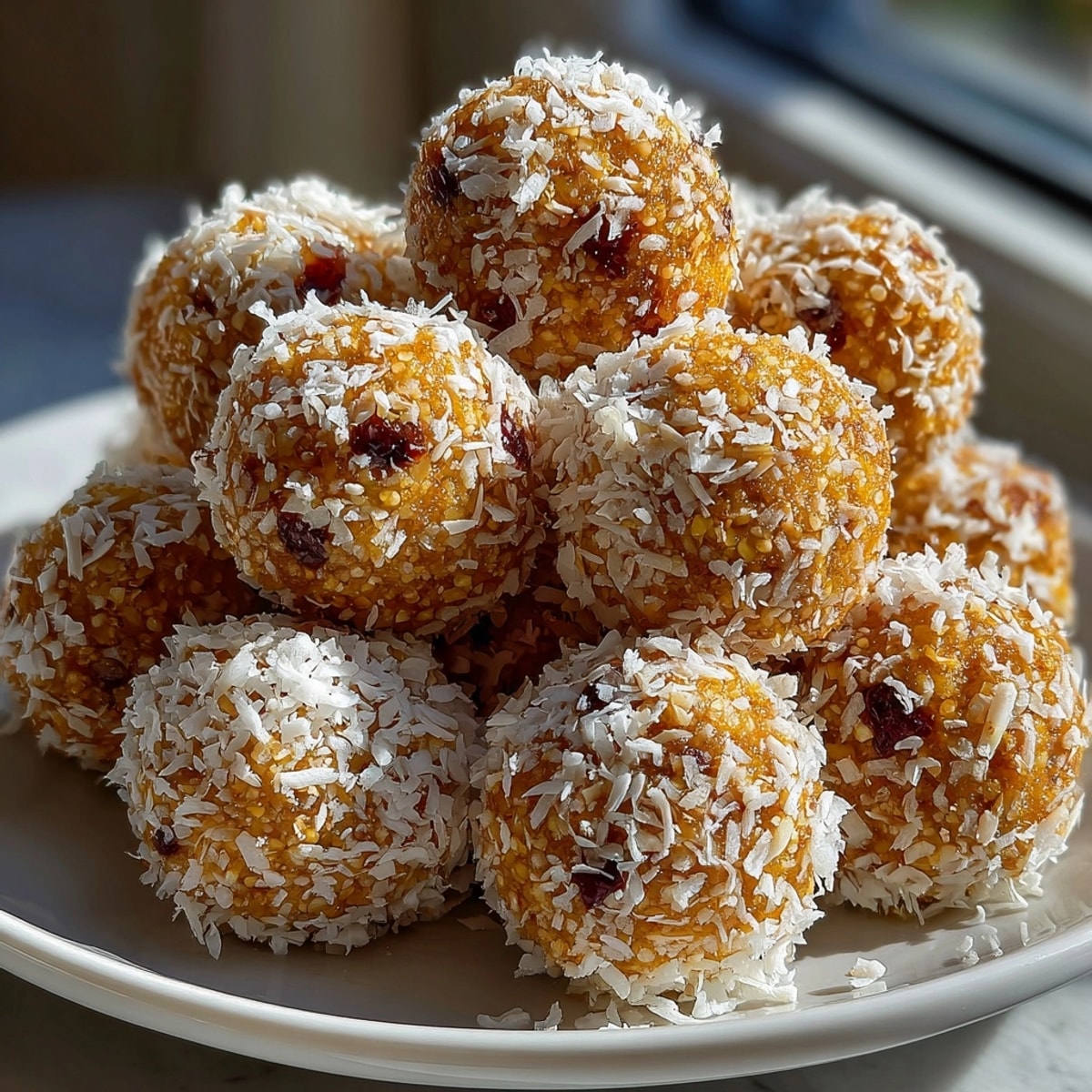 These Sweet Bites Bliss No-Bake Limoncello showcase a lovely texture with coconut flakes, perfect for sharing.