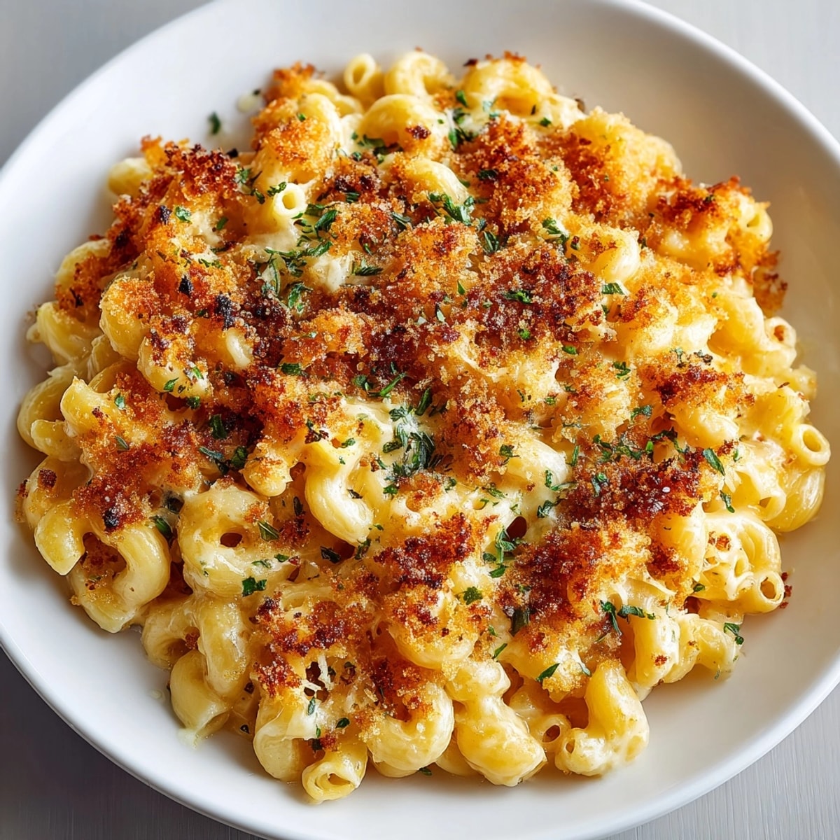 A tempting close-up of cheesy, Baked Macaroni and Cheese, ready to be scooped and enjoyed by all.