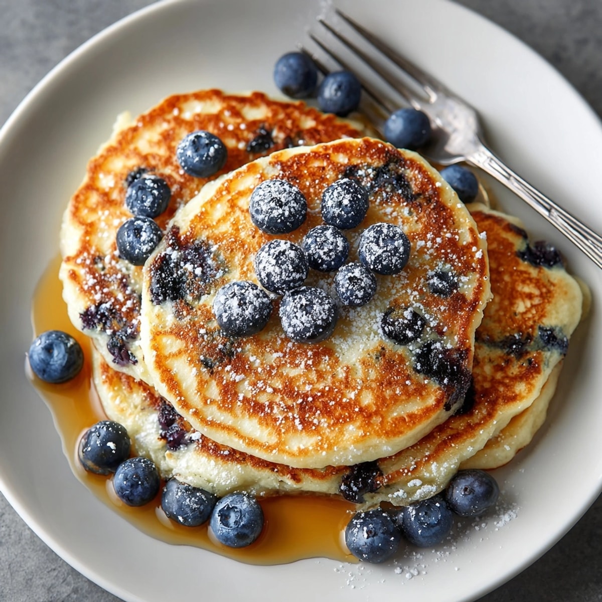 Warm, fluffy Blueberry Golden Pancakes, bursting with sweetness and ready for a delightful brunch feast.