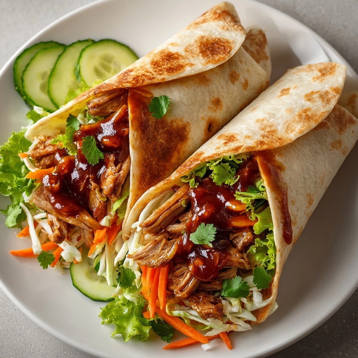 Fresh Sweet and Sour Cherry Chicken Wraps sliced open, highlighting juicy filling and colorful vegetables