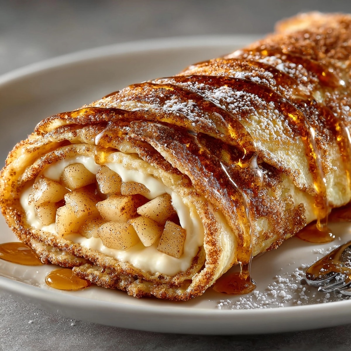 Fall Cinnamon Sugar Dessert Wraps displayed golden brown, filled with warm, spiced apple goodness.