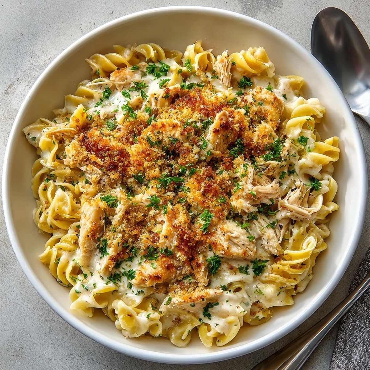 Comfort food: Imagine digging into a warm, flavorful Garlic Parmesan Chicken Ramen Bake.