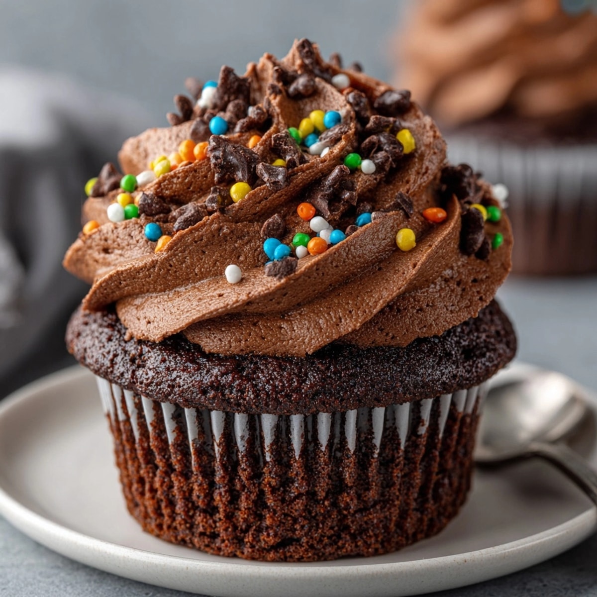 Homemade Allergy-Friendly Chocolate Halloween Cupcakes on a wire rack, ready to be served.