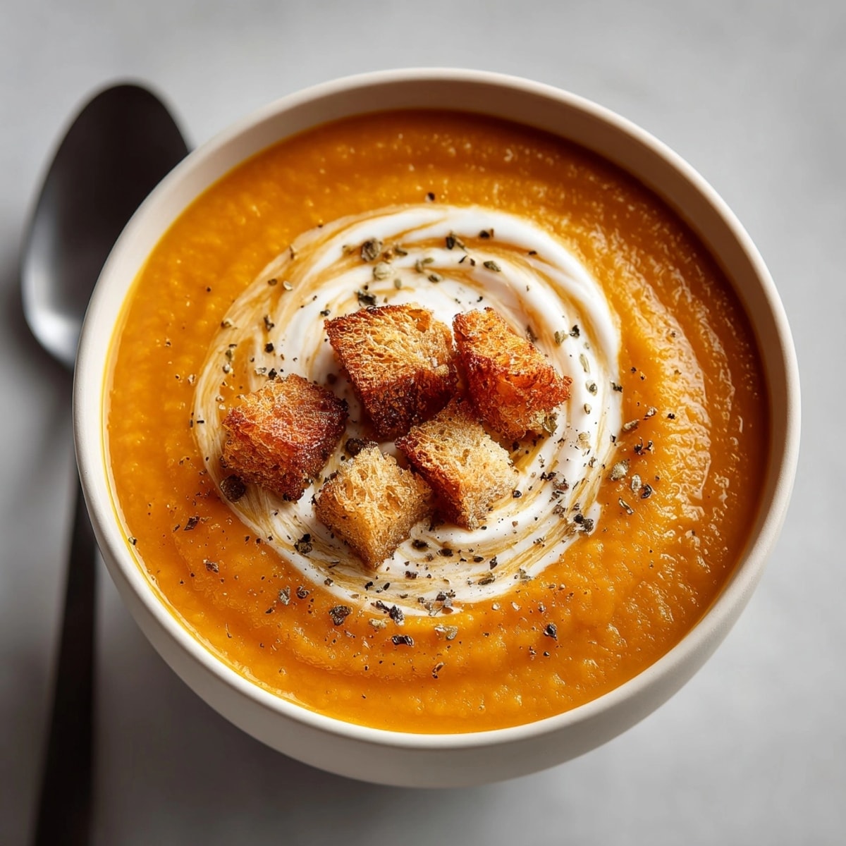 Creamy Roasted Pumpkin & Apple Soup recipe: a smooth, spiced, fall harvest delight. Comforting warmth.