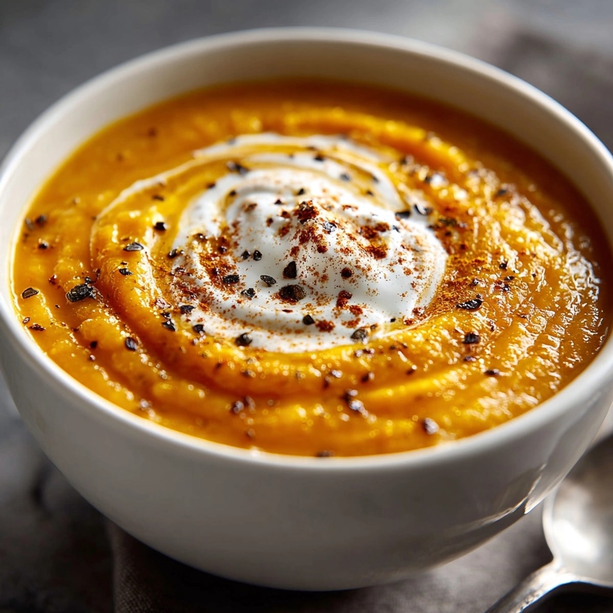 Imagine autumn: comforting Roasted Pumpkin and Apple Soup, steaming and ready to warm you up.