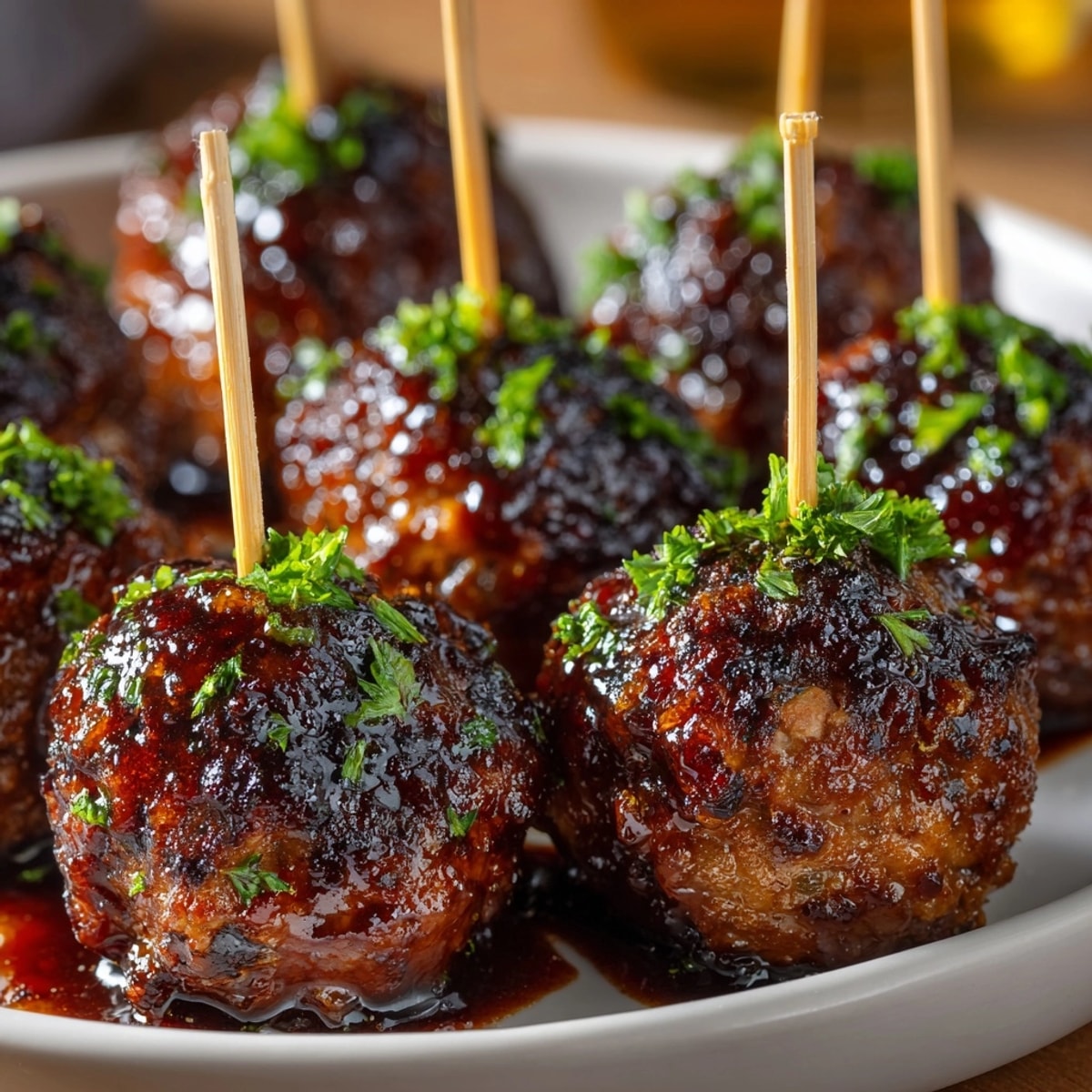 Golden Honey Garlic Cocktail Meatballs glistening in a rich sauce, ready to serve warm.