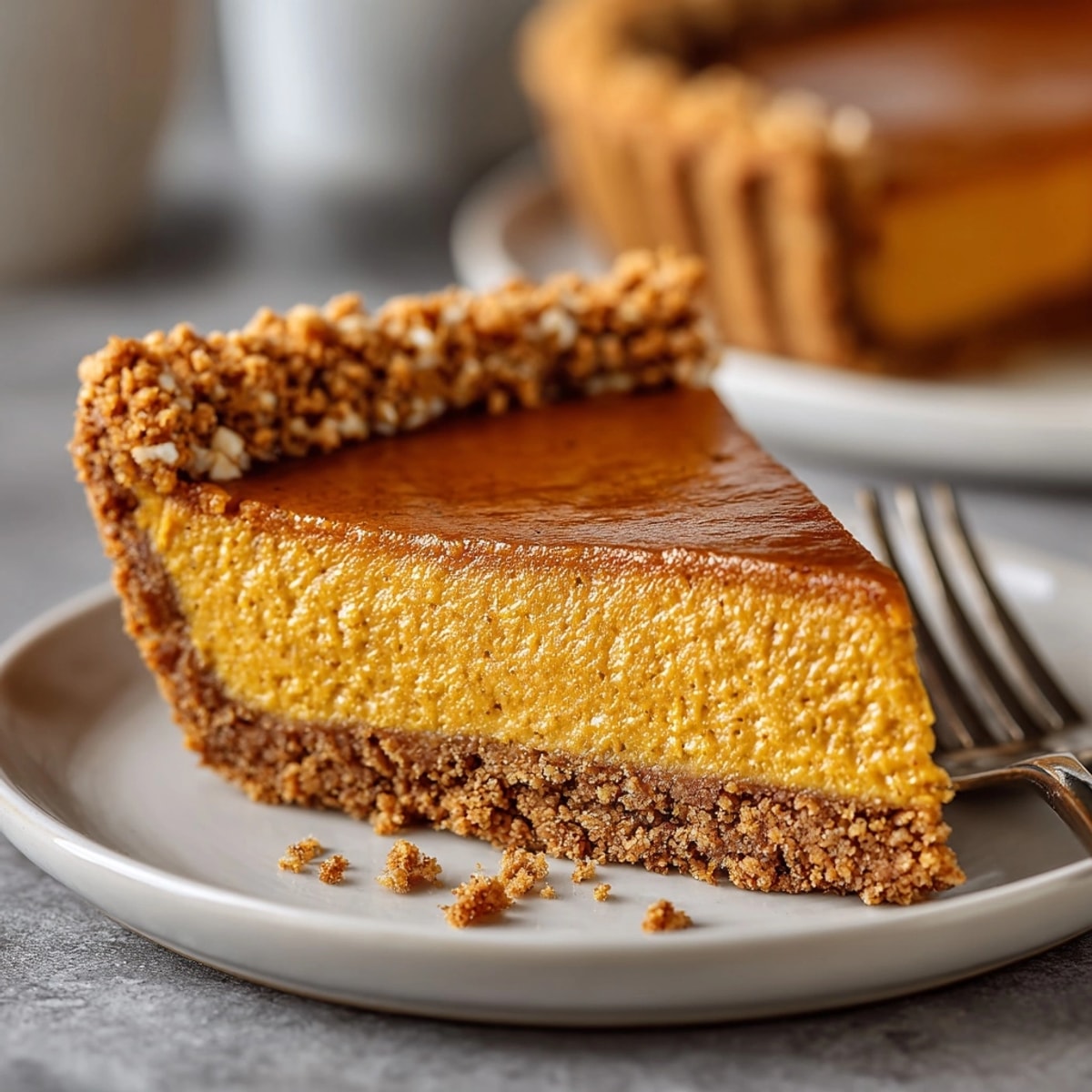 Golden brown classic pumpkin pie with gingersnap crust, cooling on a wire rack.