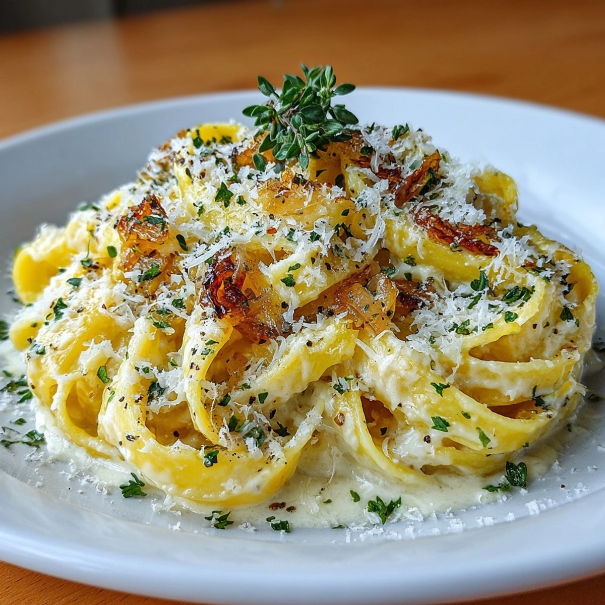 Golden One-Pot French Onion Pasta: Caramelized onions, creamy broth, and bubbling Gruyère.
