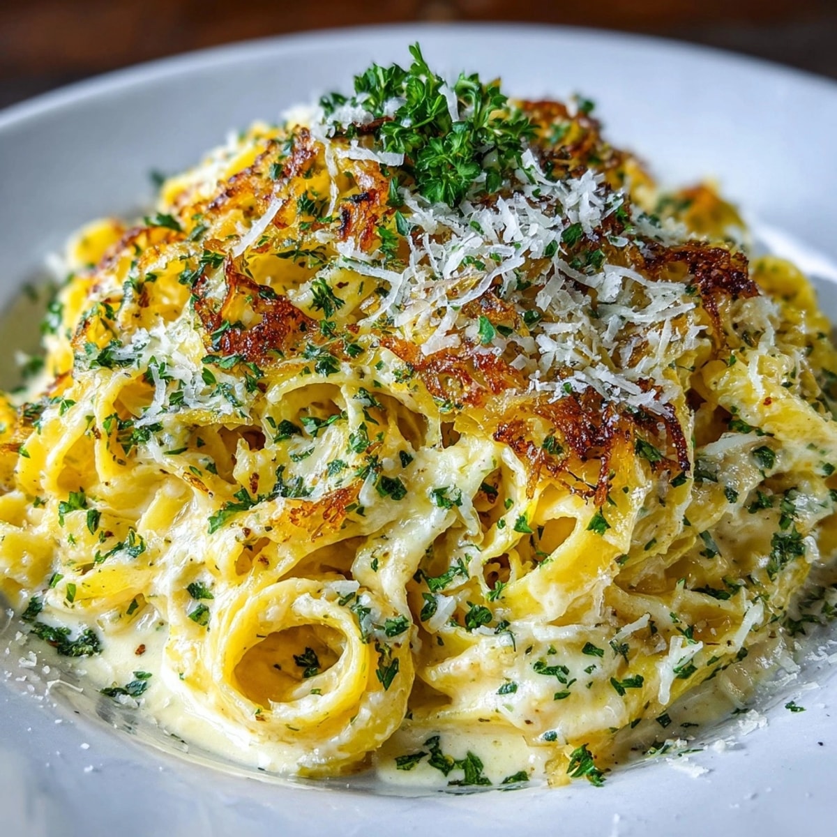 Close-up of One-Pot French Onion Pasta: Cheesy, comforting, perfect for a cold night.