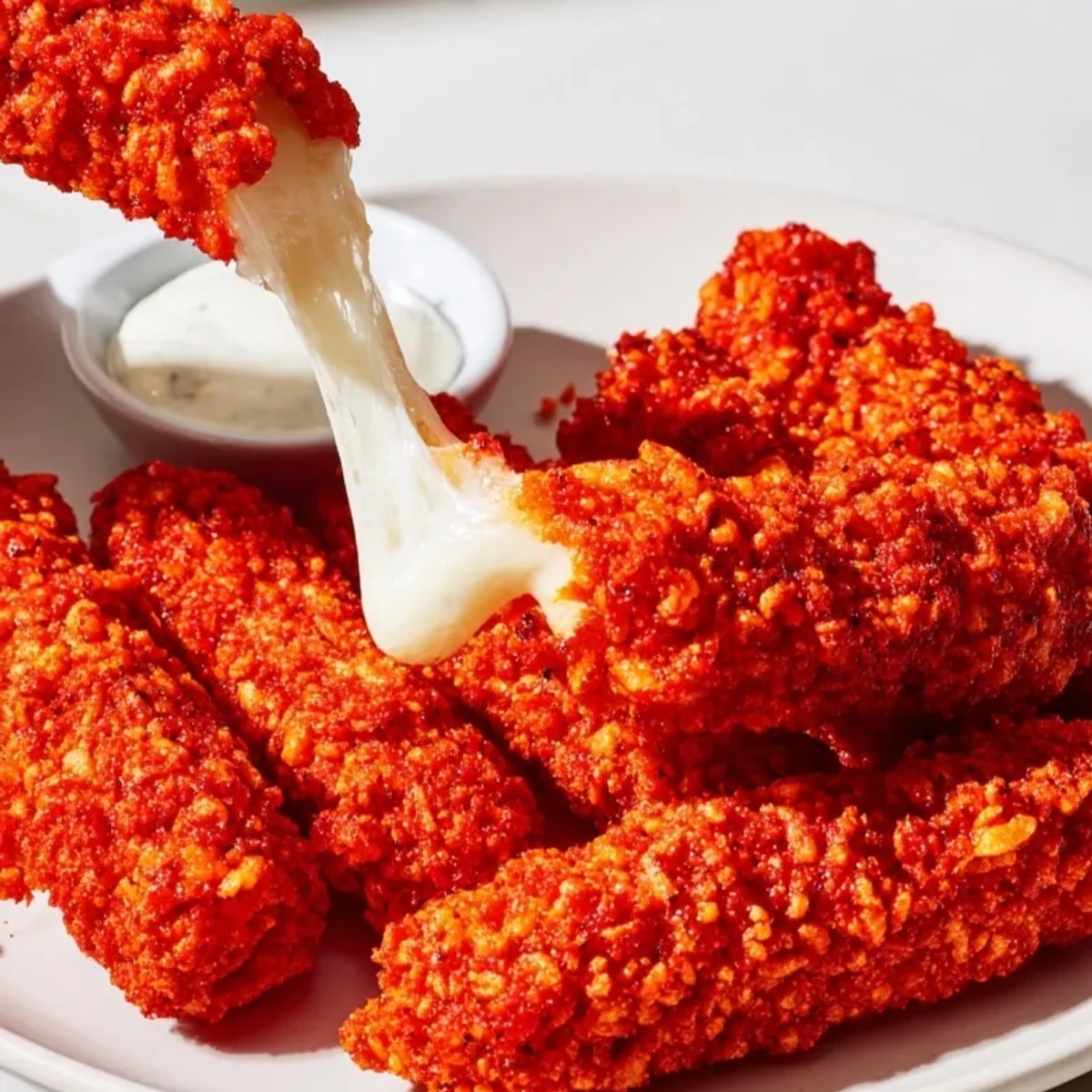 Homemade Hot Cheetos Mozzarella Sticks recipe: a crunchy, spicy, cheesy appetizer sensation.