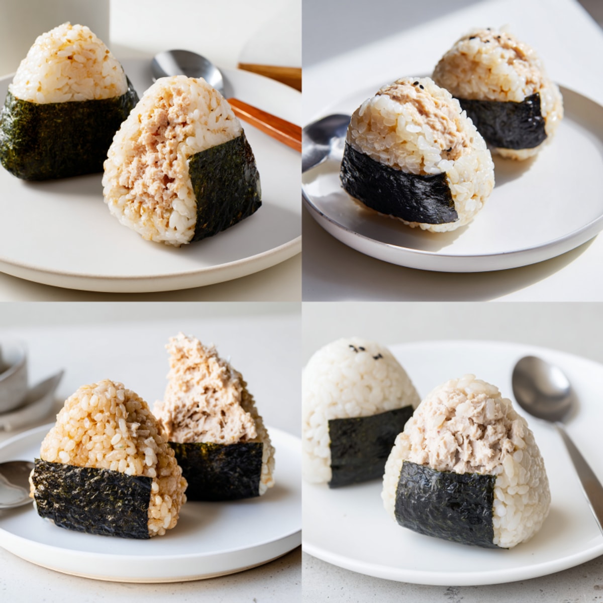 Close-up view of savory Tuna Rice Balls, a simple, hand-formed Japanese snack.
