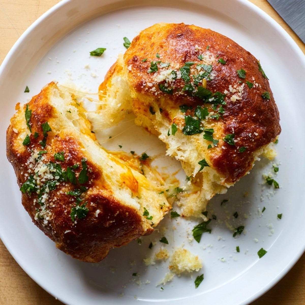 Warm, pull-apart Cheesy Stuffed Dinner Rolls oozing with mozzarella and cheddar filling.