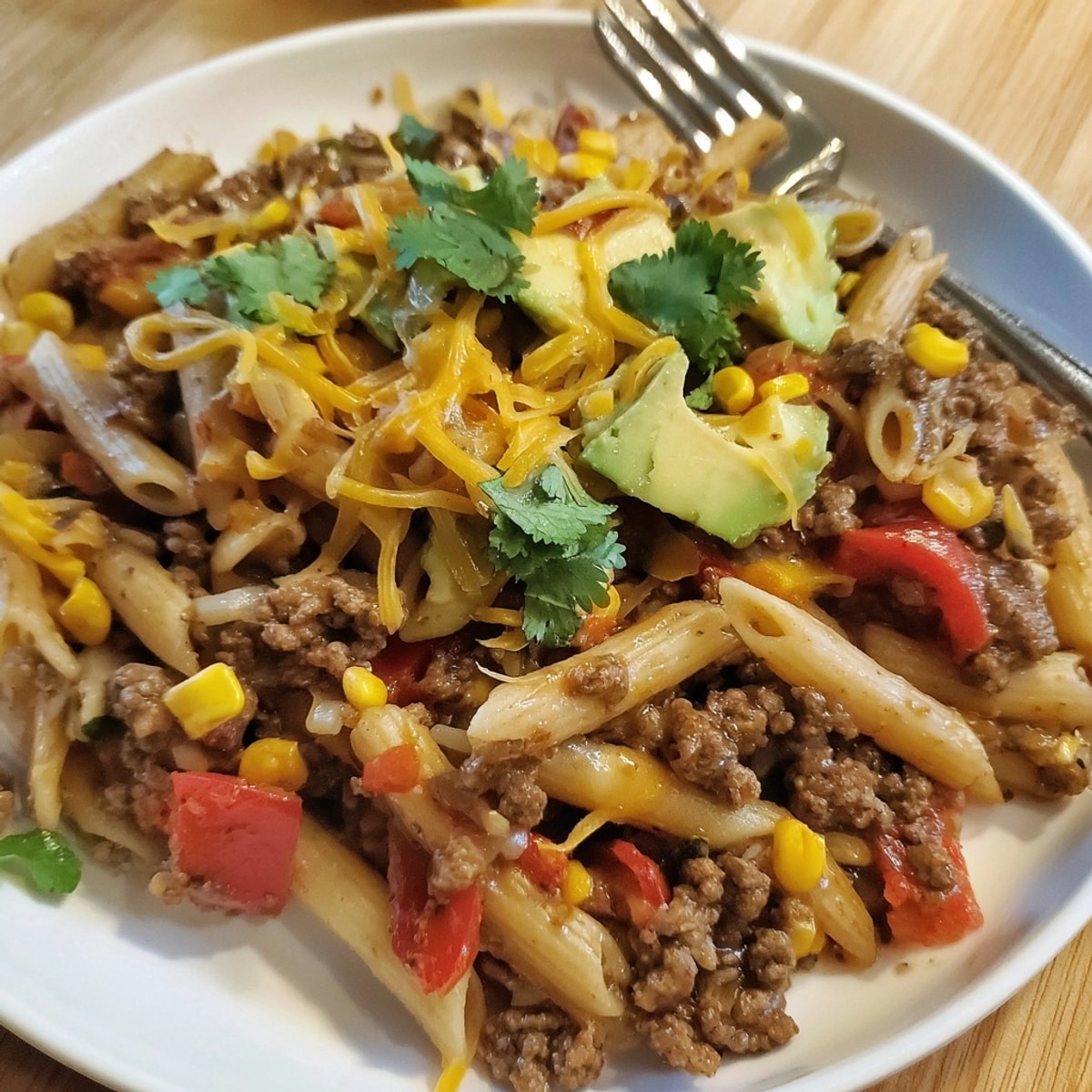 Savory Budget One-Pot Taco Pasta simmering in a pot, easy weeknight meal perfection.