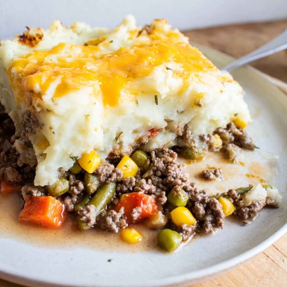 Imagine a hearty Lazy Shepherd's Pie, ready to serve, fragrant with herbs and savory beef.