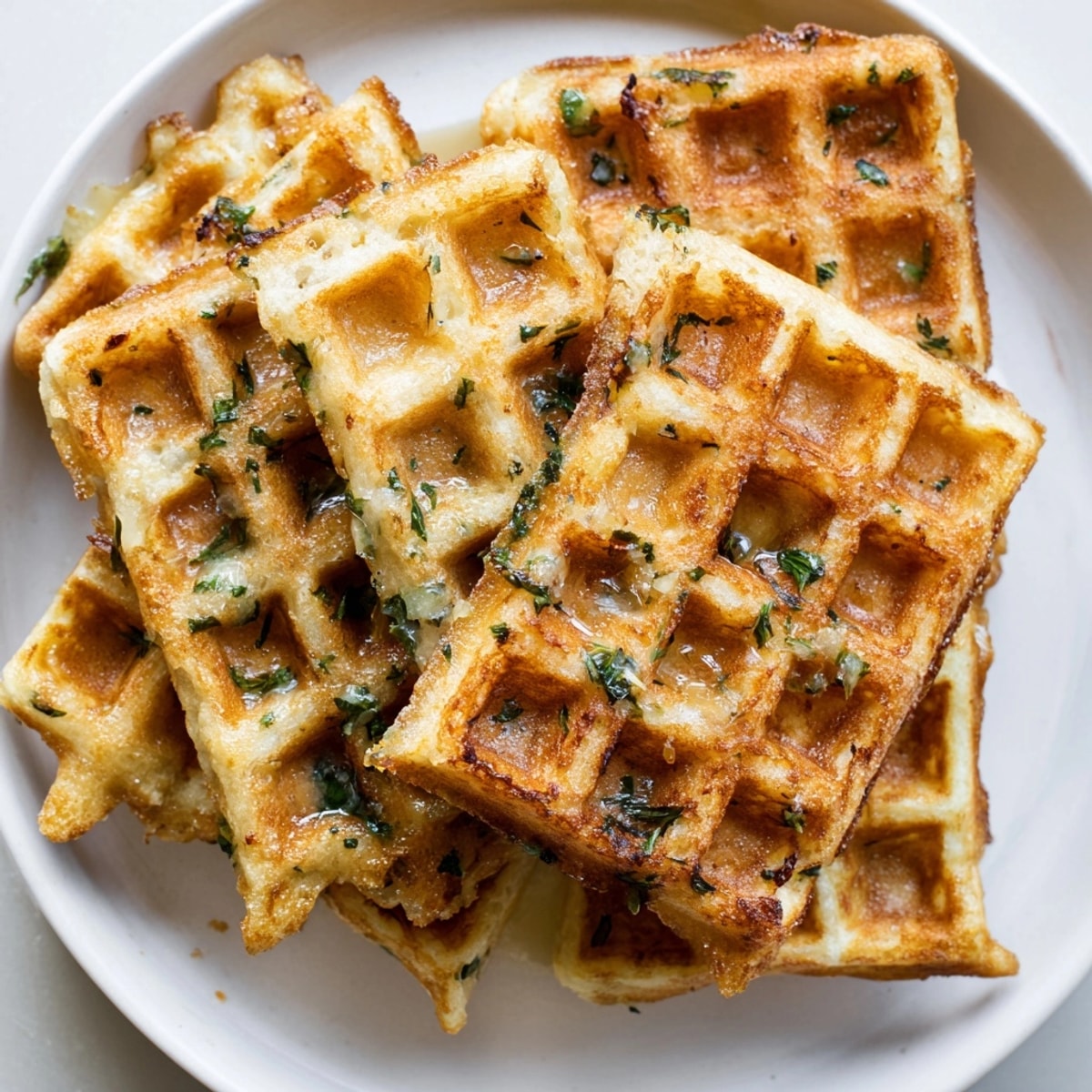 Savory Garlic Bread Waffles, a delicious twist on a classic, crispy and perfectly textured.