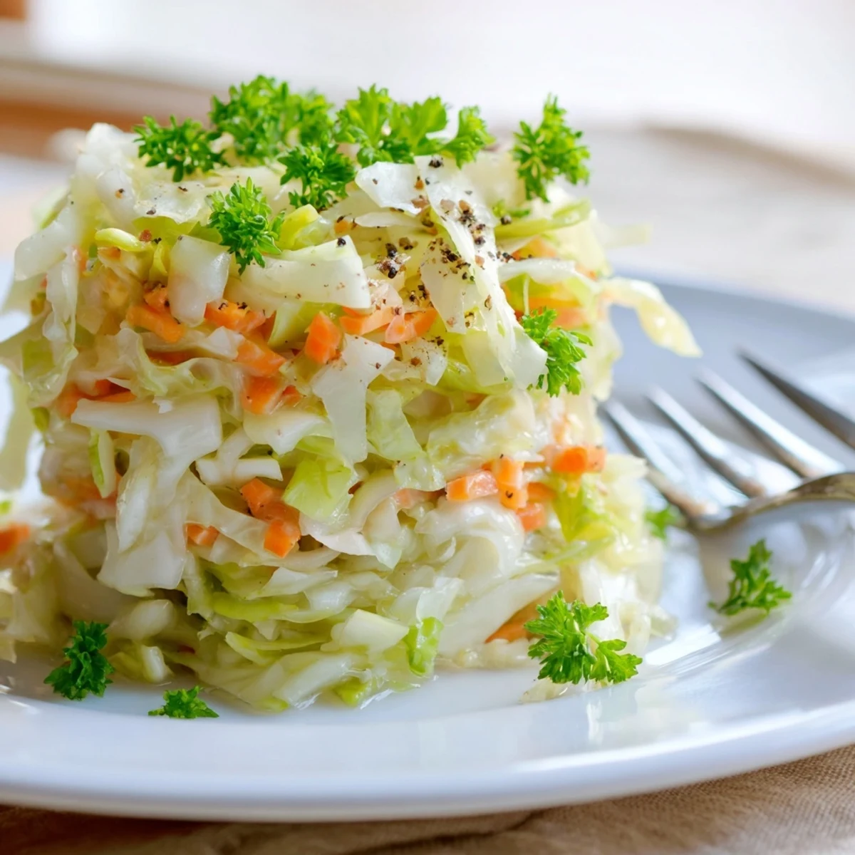 Colorful grated carrot and onion mixed into the Classic German Cabbage Salad bowl.  