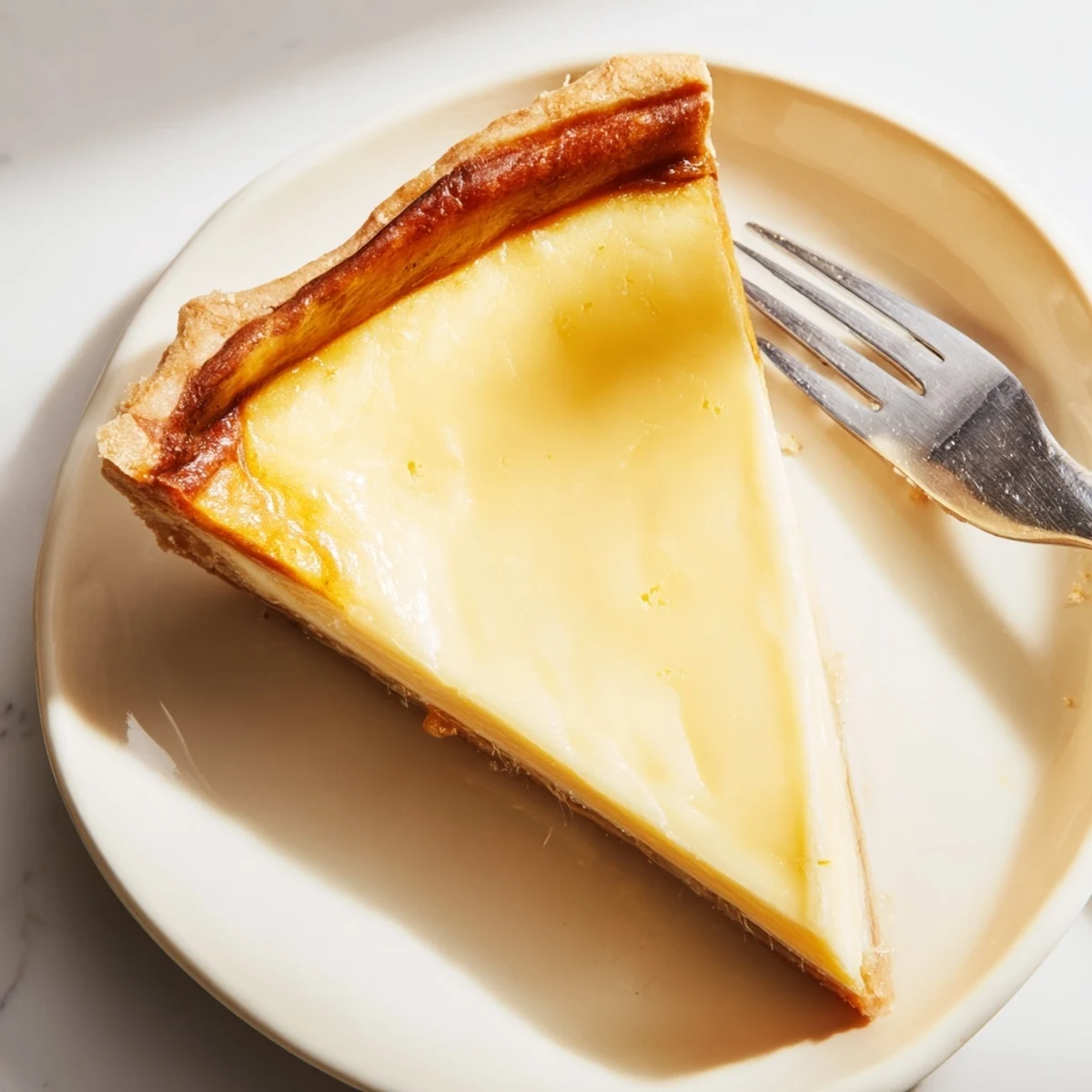 Buttery Quick Classic Pastry Flan topped with powdered sugar and rich vanilla aroma.  