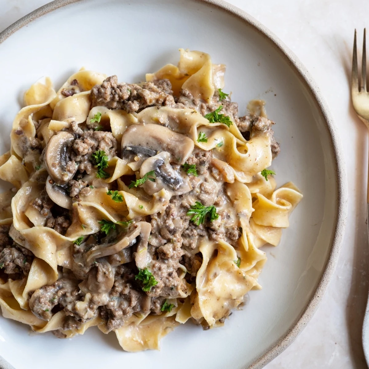 Rich and comforting taco seasoned ground beef stroganoff, perfect for cozy weeknight dinners.