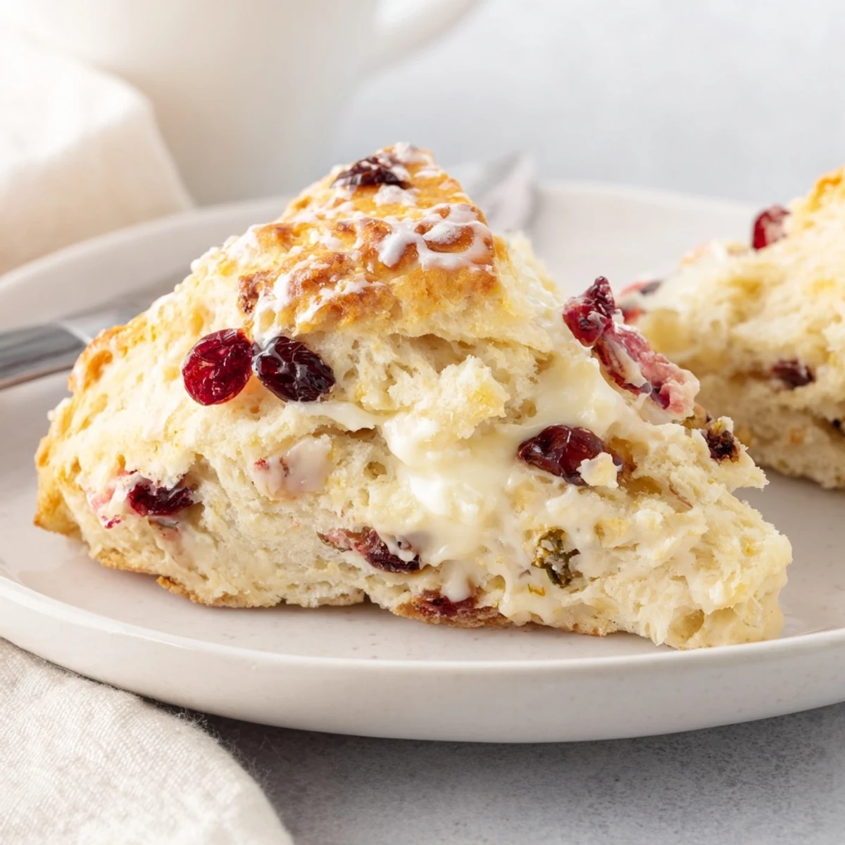 Flaky scones bursting with sweet cranberries and a jalapeño kick, ideal for snacks.  