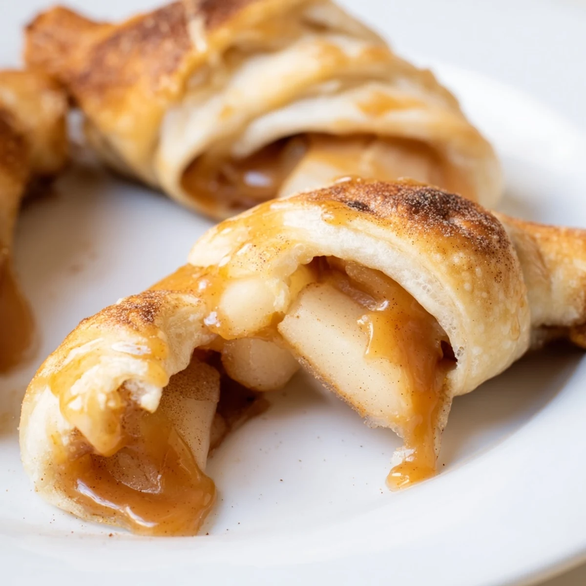 Golden Caramel Apple Crescent Bites topped with cinnamon and served warm 