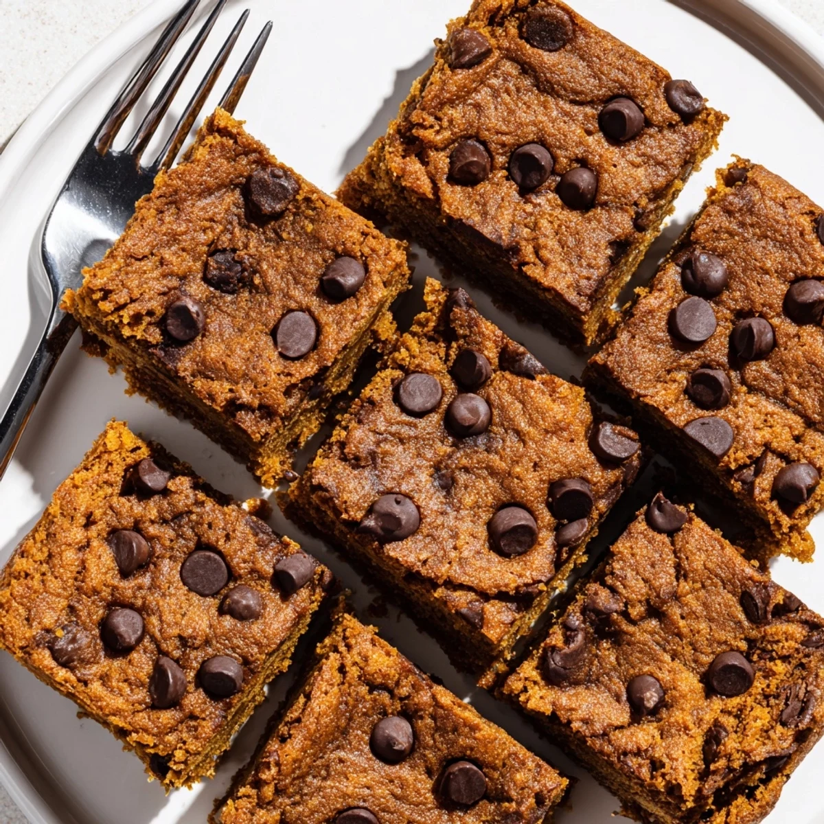 Deliciously spiced muffin bars featuring pumpkin and chocolate, ideal dessert treat.  