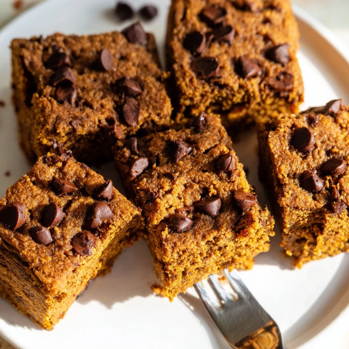 Warm, decadent gingerbread pumpkin chocolate chip bars drizzled with maple glaze.