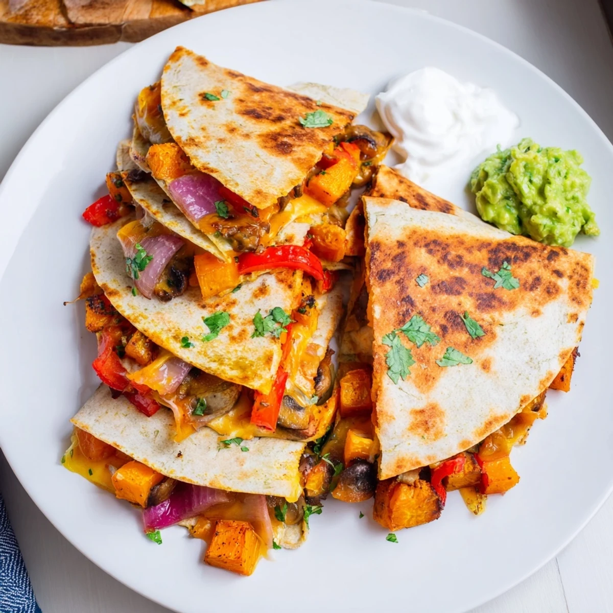 Hearty Loaded Autumn Veggie Quesadillas showcasing colorful veggies and melted cheese slices.  