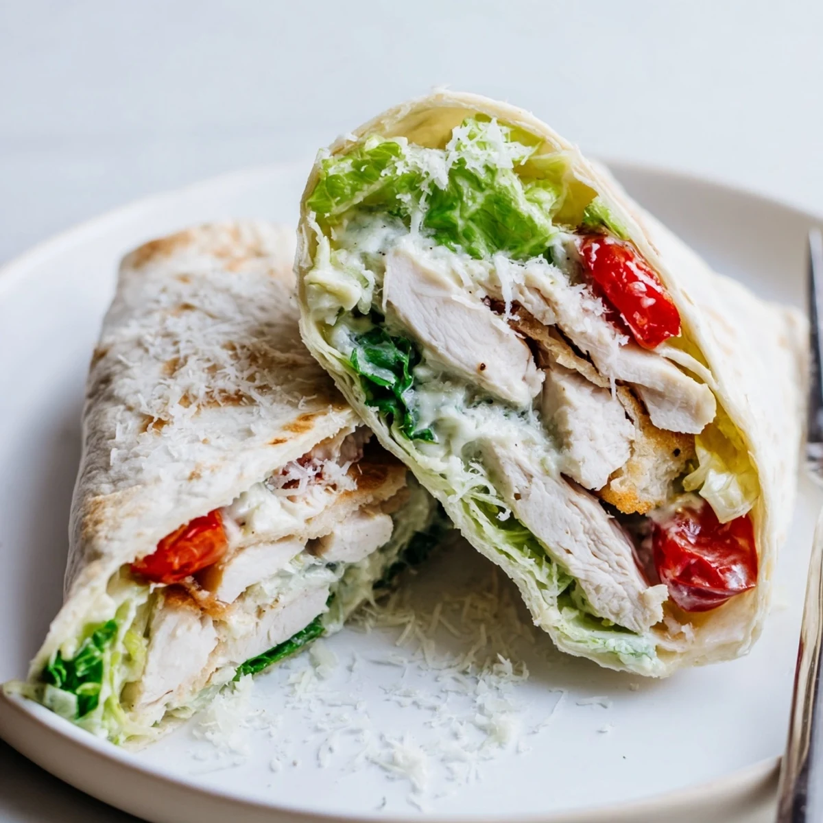 Juicy Chicken Caesar Wrap Hack filled with fresh romaine and creamy dressing.  