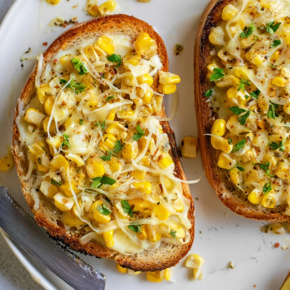 Savory Buttered Corn Toast topped with melted cheese, perfect for brunch or snacks.  