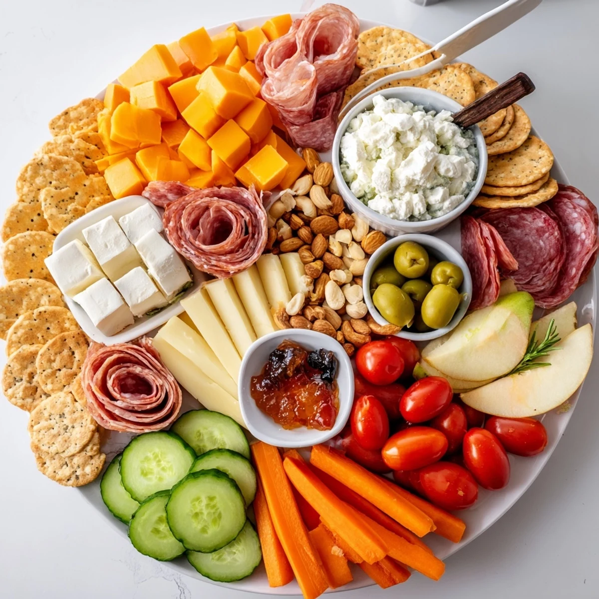 Enticing girl dinner platter showcasing vibrant snacks, perfect for light meals and sharing.  