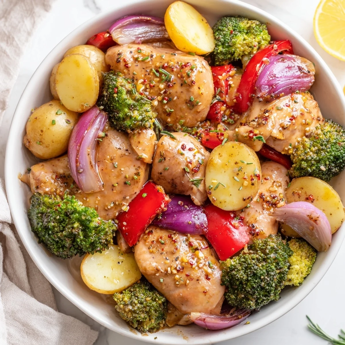 Delicious Lazy Gourmet Chicken & Vegetable One-Pot bursting with colorful veggies and spices.  
