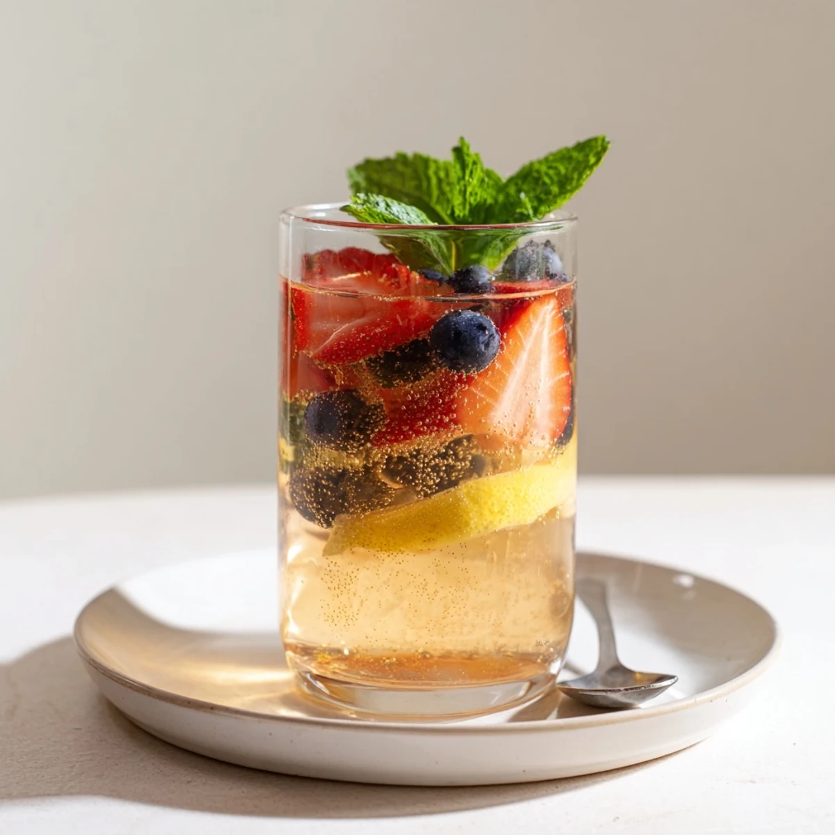 Refreshing kombucha-style home-brew mocktails infused with fresh berries and mint.  