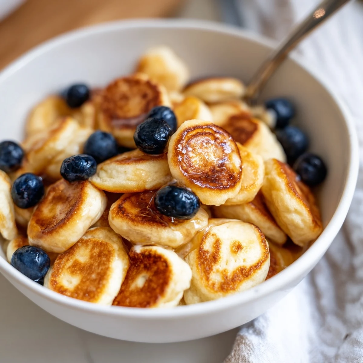 Crispy on the outside and fluffy inside, this mini pancake cereal delights every morning.  