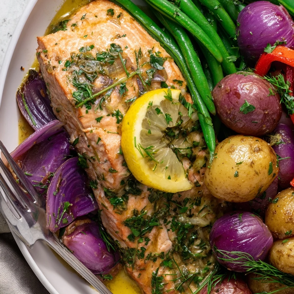 Lemon Herb Salmon Potato Pan