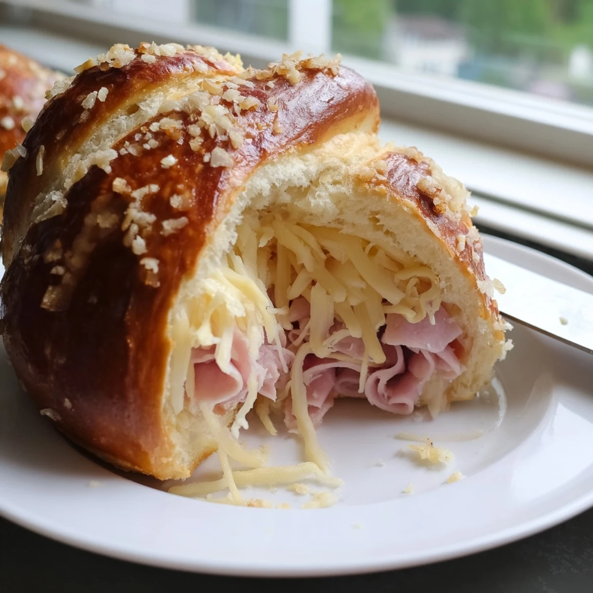 Ham Cheese Stuffed Pretzel Rolls