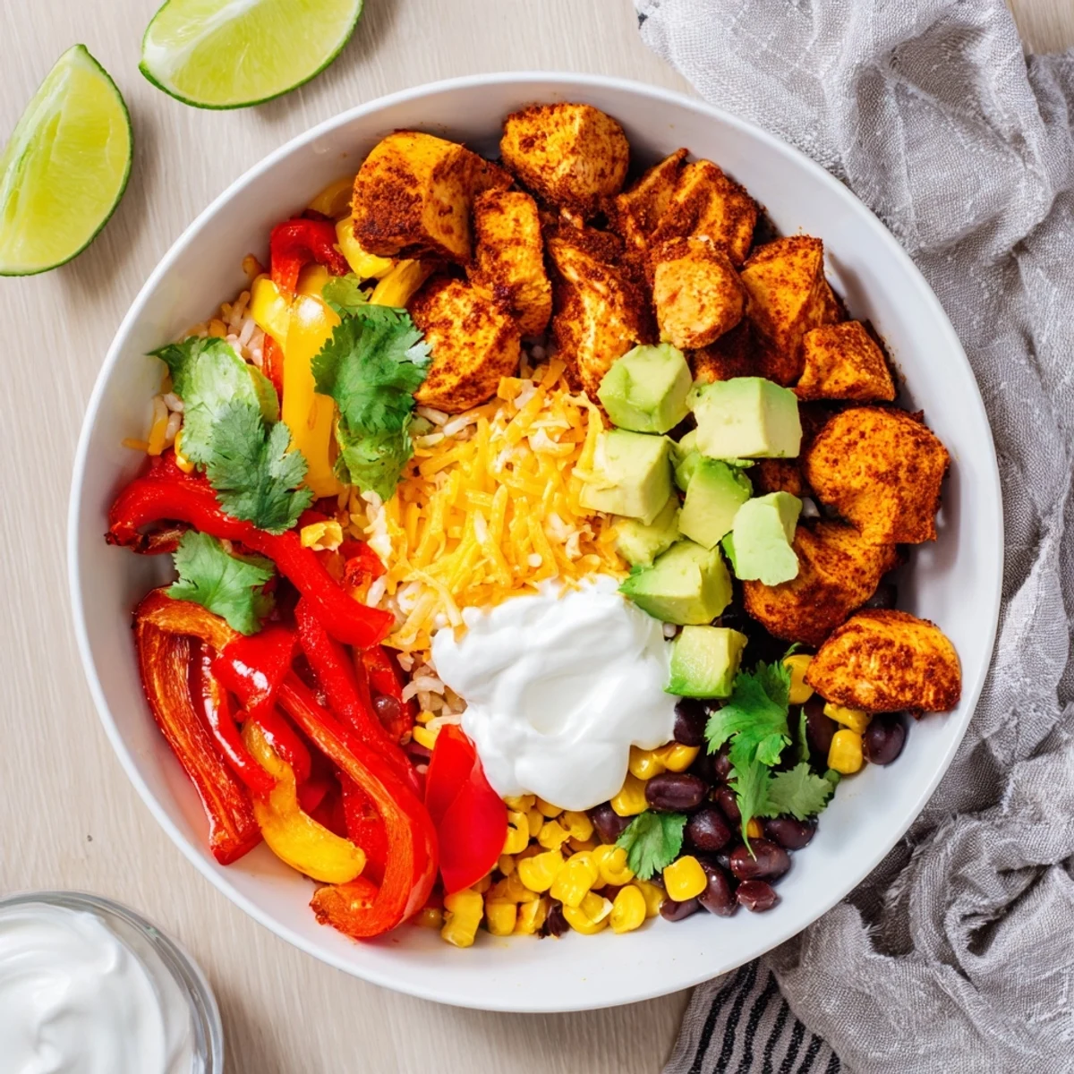 Sheet Pan Chicken Burrito Bowls, brimming with colorful veggies, ready for a flavorful Mexican-inspired feast.
