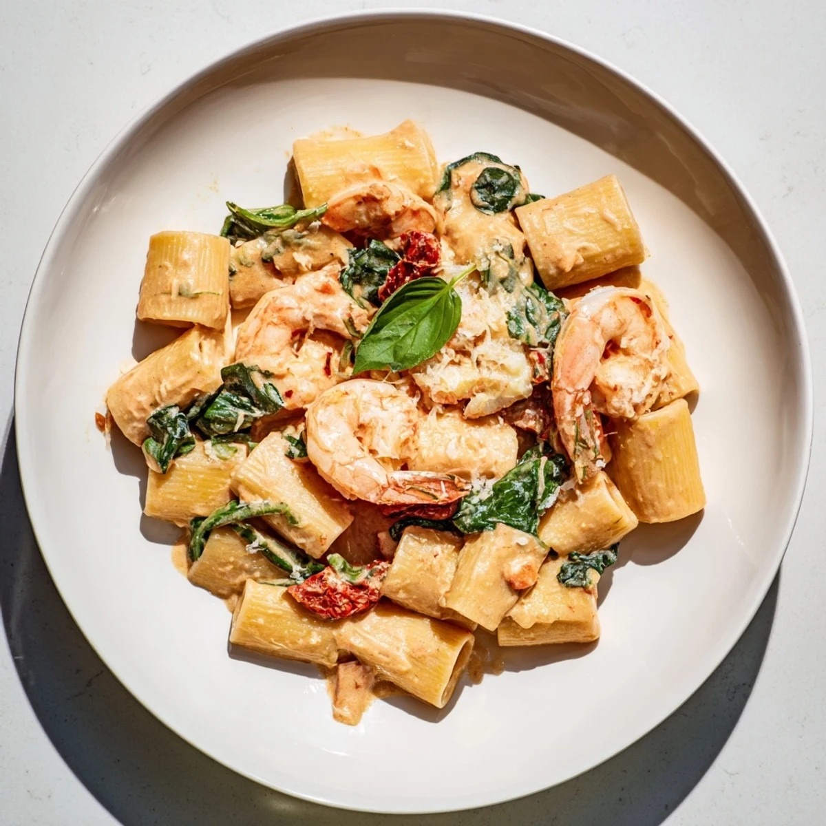One-pot Marry Me Shrimp Pasta served in a bowl, showcasing creamy tomato sauce and plump shrimp.