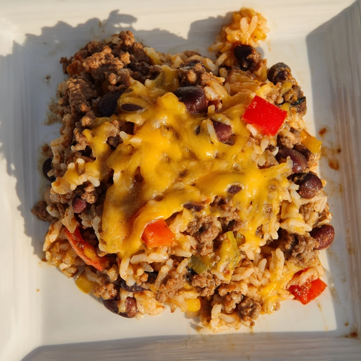 Serving suggestion: a steaming bowl of Tex-Mex Beef & Rice Casserole, perfect for a cozy dinner.
