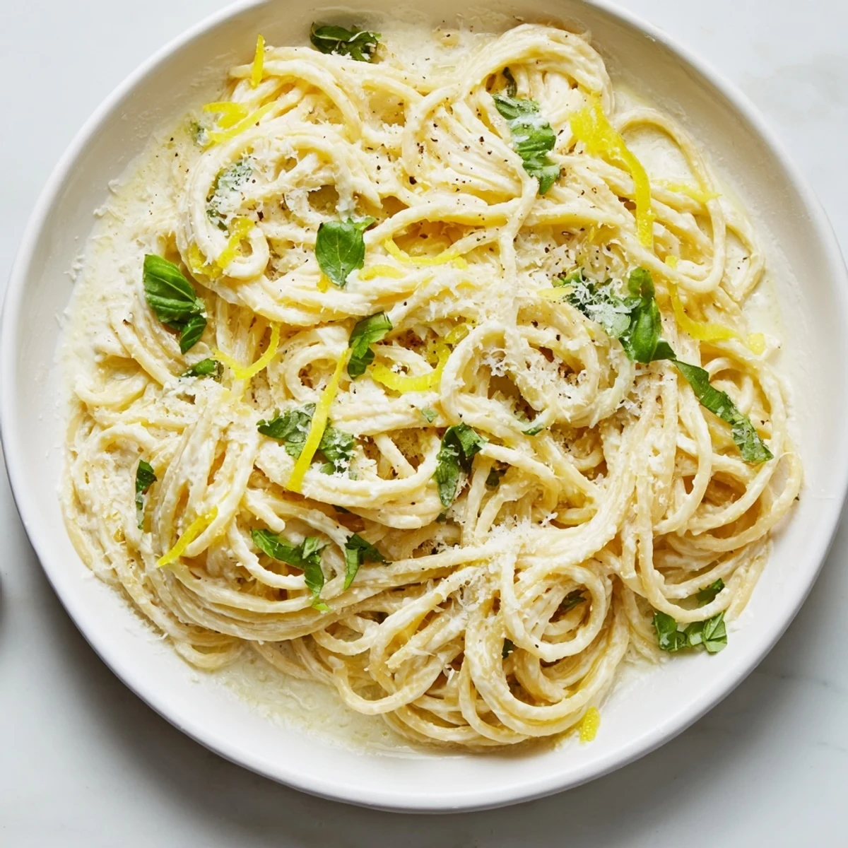 A bowl of flavorful Lemon Basil Ricotta Pasta, ready to serve, is generously garnished with Parmesan cheese.
