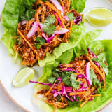 Smoky BBQ jackfruit, nestled in crisp lettuce, makes a delightful, plant-based meal, perfect for a sunny day.
