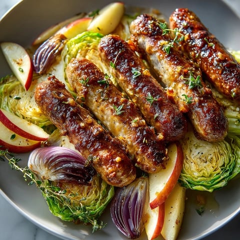 Maple-Glazed Sausage, Apple & Cabbage on a sheet pan, a delicious and easy autumn dinner, ready to enjoy.