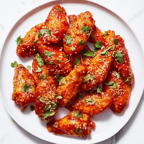 Golden, crispy Honey Sriracha Chicken Wings drizzled with a glossy, flavorful glaze, perfect for sharing.
